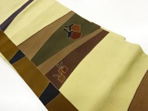 縮緬地抽象野菜模様名古屋帯